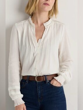 Quince Organic Textured Cotton Peasant Blouse White XL